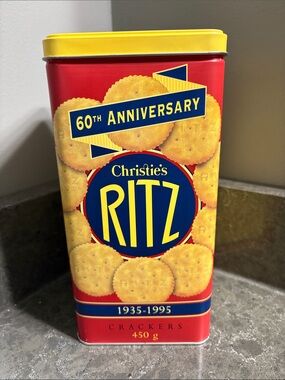 Christie's RITZ 60th Anniversary Collectible Tin - Yellow & Red Storage Tin